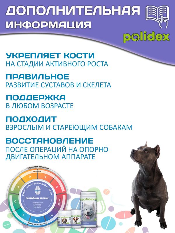 Polidex Gelabon Plus кормовая добавка для собак и щенков Профилактика заболеваний опорно-двигательного аппарата Полидекс Гелабон Плюс, 150таб