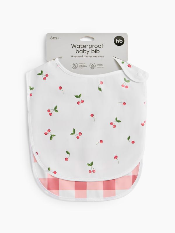 Нагрудный фартук на кнопке 2 шт checkered pattern and cherry Happy Baby (6мес+)
