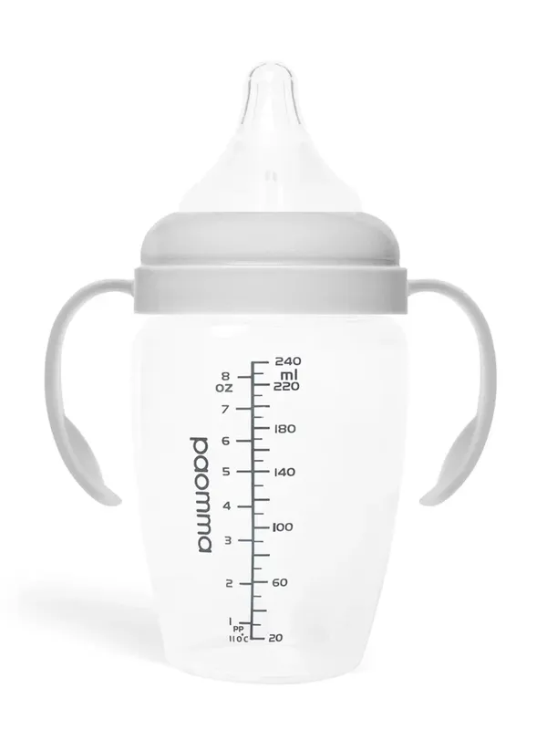 Бутылочка с ручками 240 мл light grey Paomma (6мес+)