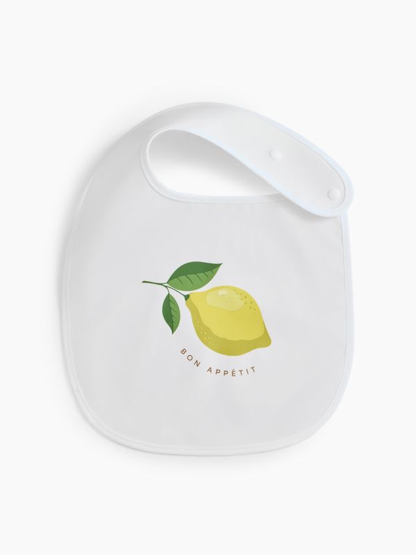 Нагрудный фартук на кнопке 2 шт stripes and lemon Happy Baby (6мес+)