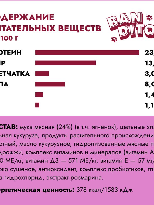 Banditos Сухой корм для собак с ягненком "Комфортное пищеварение" мешок 12 кг