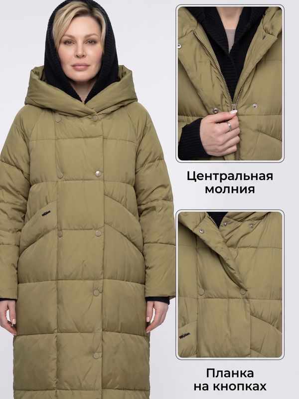 Зимняя удлиненная куртка с трикотажной съемной манишкой   591633178 PP3