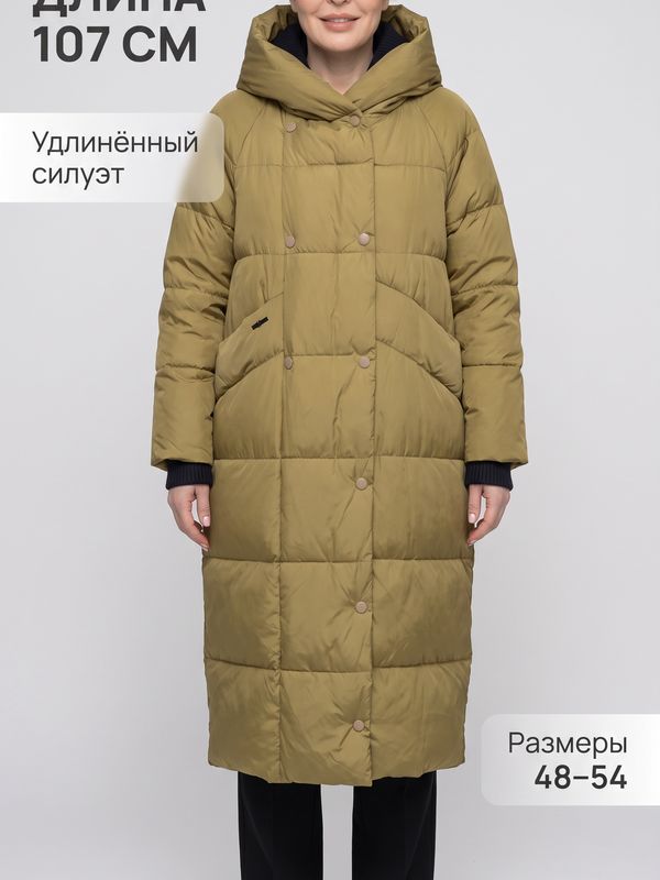 Зимняя удлиненная куртка с трикотажной съемной манишкой   591633178 PP3