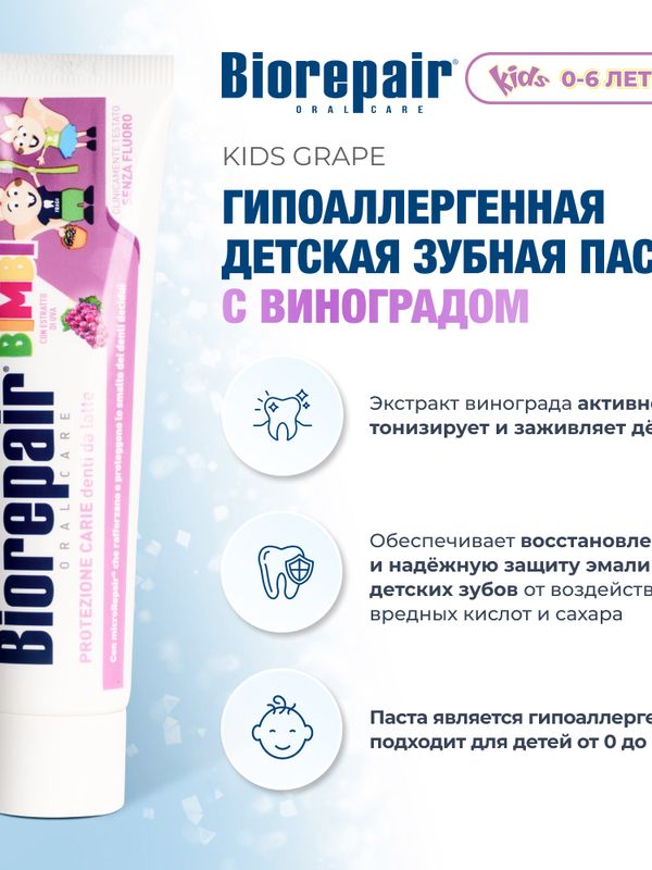 Biorepair Kids Grape. Зубная паста с экстрактом винограда для детей от 0 до 6 лет