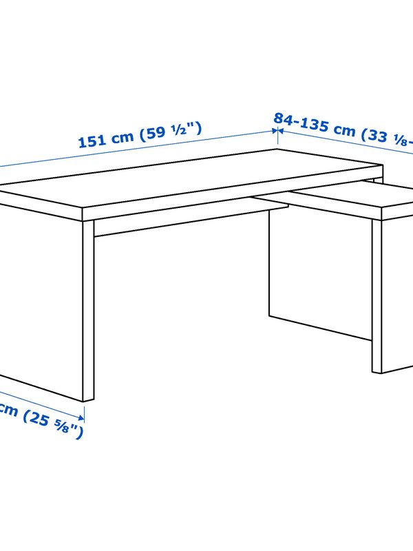 MALM письменный стол с выдвижной панелью, 151x65 см