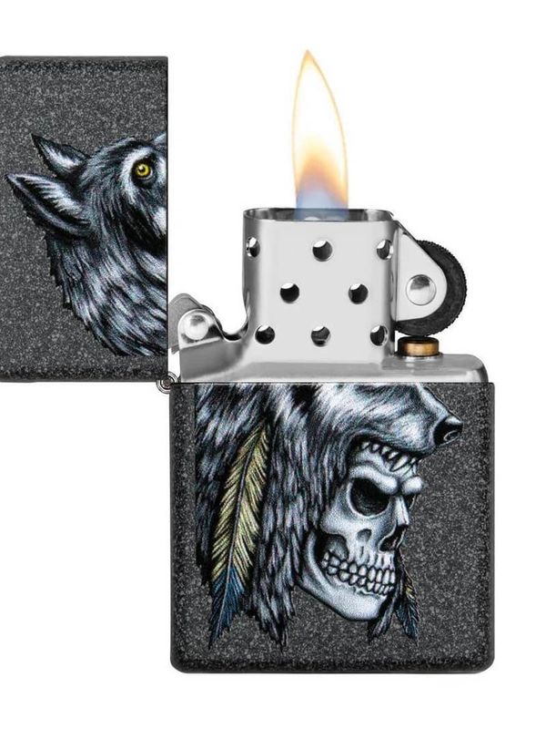 29863 211 Zippo Wolf Skull Feather Design