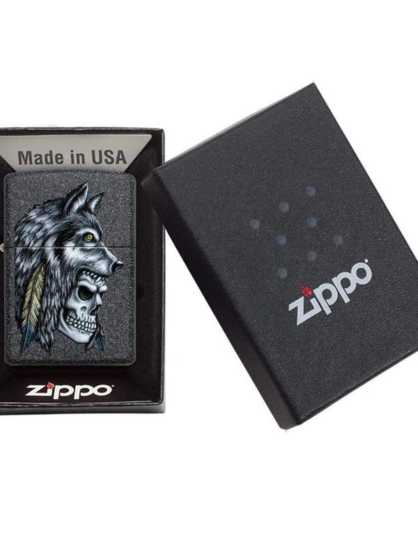29863 211 Zippo Wolf Skull Feather Design