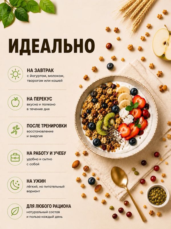 Гранола из проростков запеченная в яблочном пюре АССОРТИ ВКУСОВ без сахара 3шт по 150гр