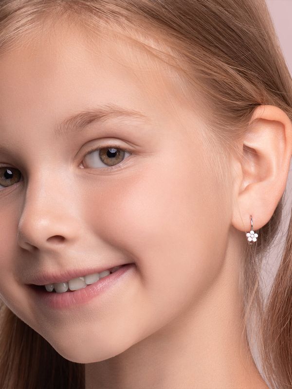 Детские серьги из серебра с фианитами и эмалью