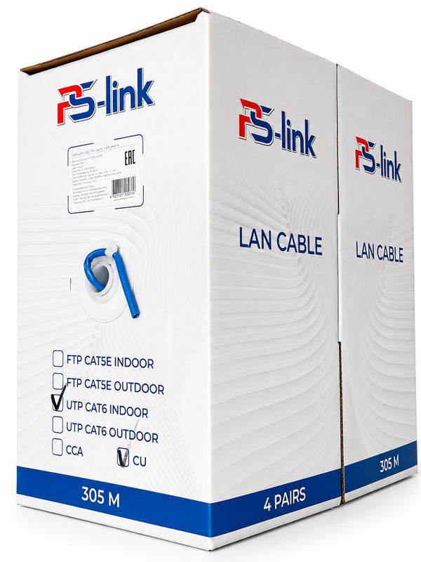 Кабель витая пара UTP4 cat.6 CU 10 метров Ps-Link UTP-CAT6-CU10