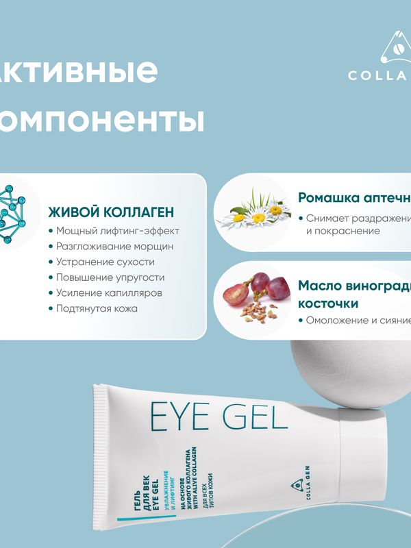 Гель для век на основе ЖИВОГО КОЛЛАГЕНА. Увлажнение и лифтинг, 30 мл