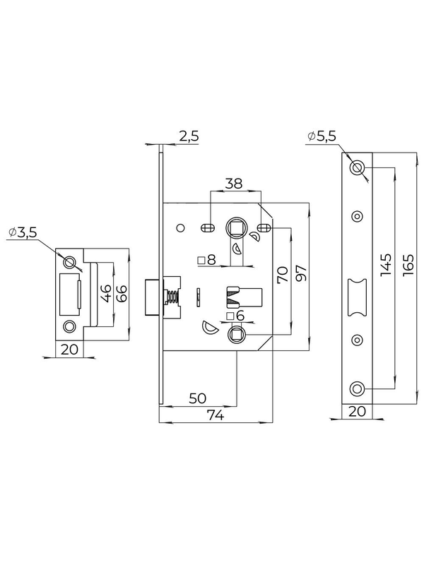 Защелка врезная PLASTLP72-50 (Аякс)