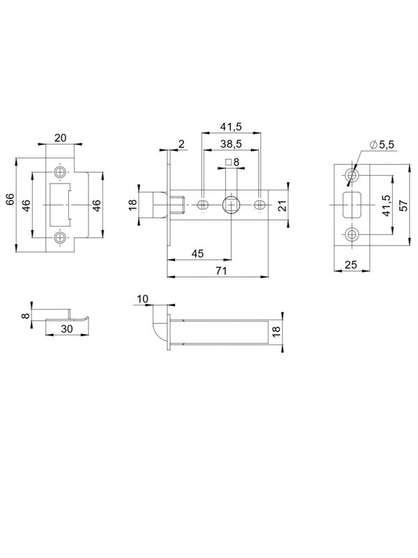 Защелка врезная METLM45-8 WH белый  (Аякс)