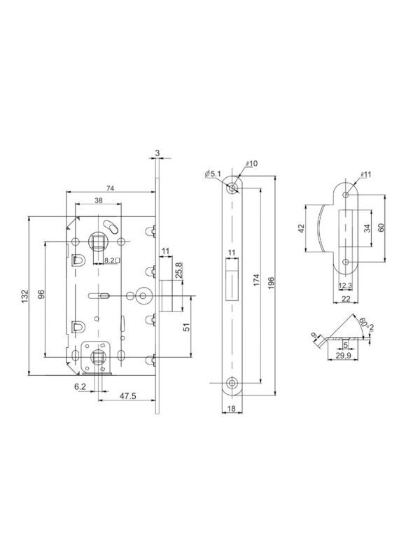 Защелка врезная PL96WC-50/BL (Пунто)