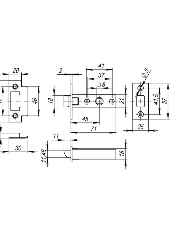 Защелка врезная PLASTP12-45-25 WH белый Fuaro