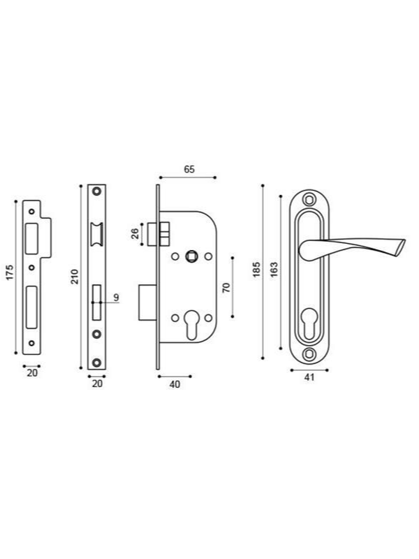 Замок в комплекте с ручкой LOCKSET16.CRONA.4070-1 (Пунто)