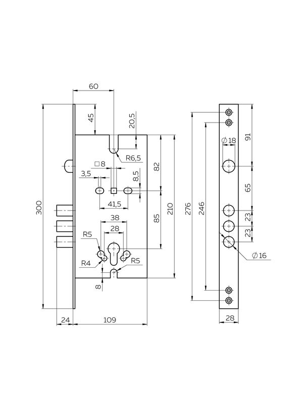Корпус врезного замка полуавтоматический с защёлкой MDV25.C-60.85.3R16 S/A (Фуаро)