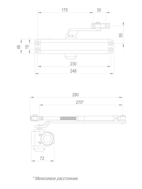 Доводчик дверной DC20-6W BR до 160 кг (коричневый) (Фуаро)