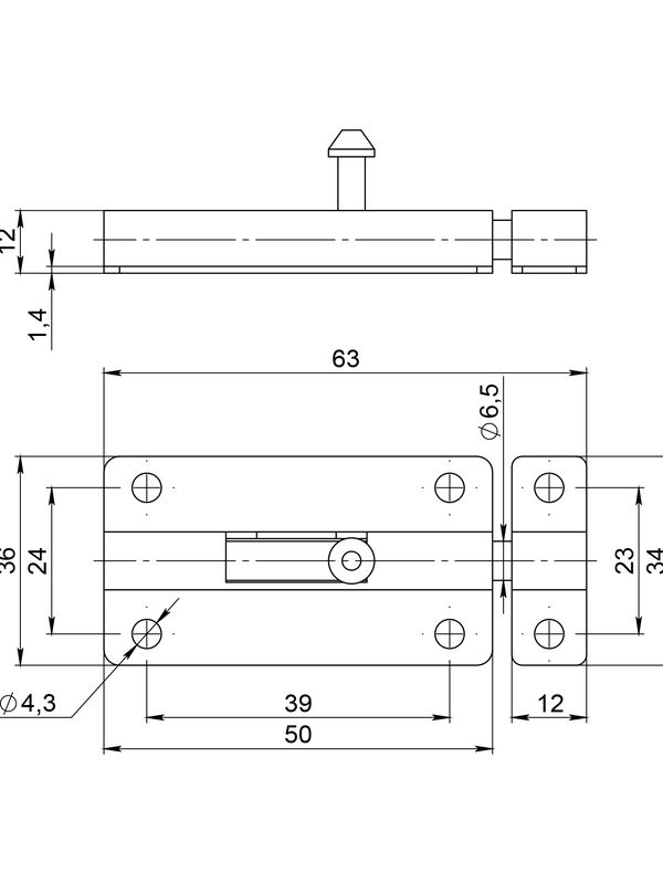 Шпингалет мебельный металлический SPD60х30 (Аякс)