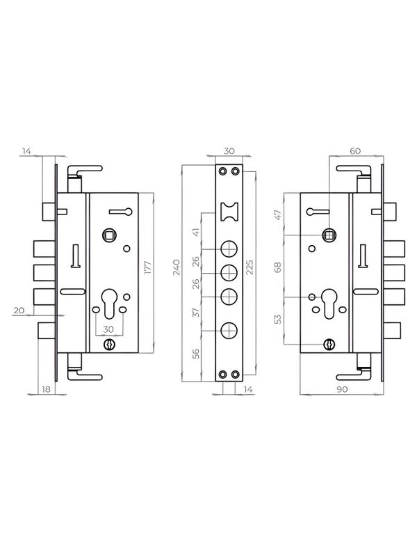 Корпус врезного замка без ц/механизма CH-08 (Аякс)
