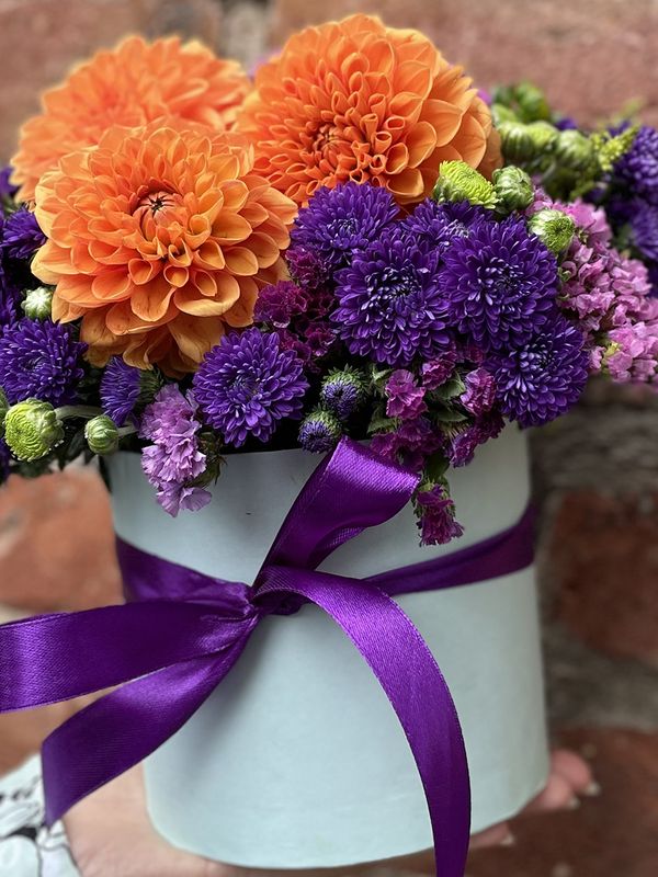 A box of orange dahlias