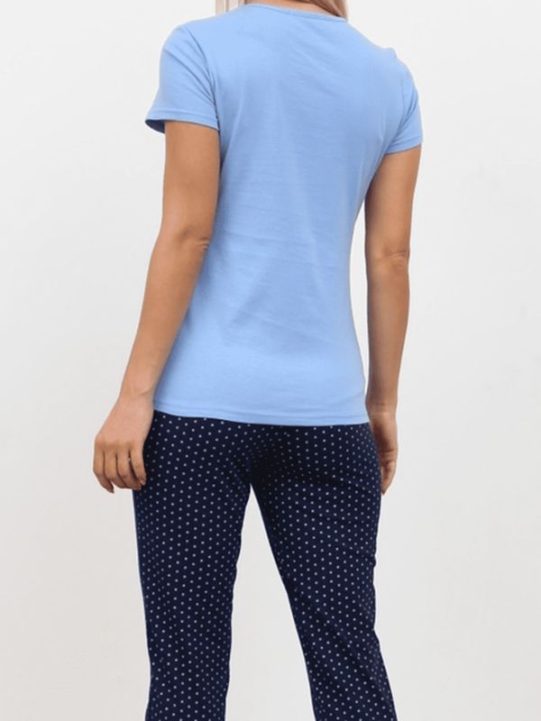 Пижама для беременных и кормящих, голубая/горошек