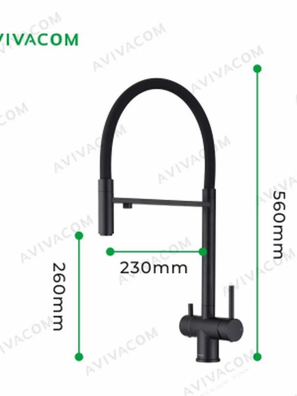 Смеситель AVIVACOM Чёрный с чёрным гибким изливом