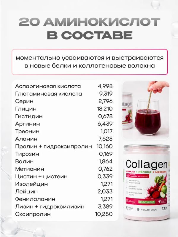 Коллаген порошок морской пептидный свекла, морковь, яблоко