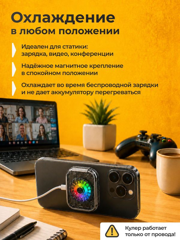 Кулер для телефона с беспроводной зарядкой охлаждение для смартфона игровой вентилятор TH05