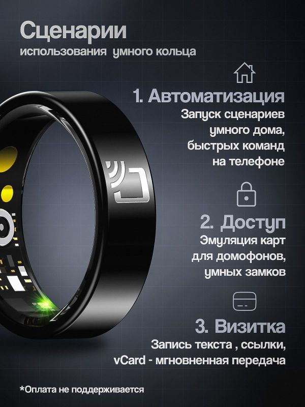 Умное кольцо # 12 черное R20NFC