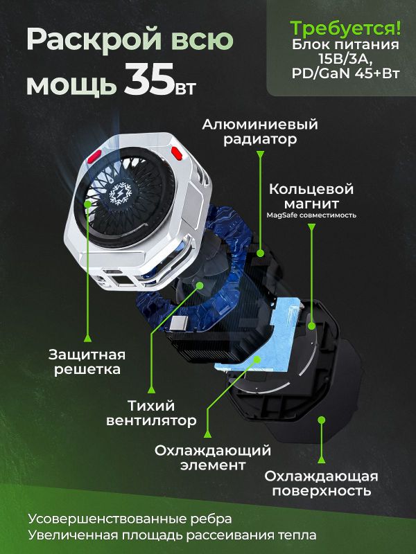 Кулер для телефона, магнитное охлаждение мощностью 35 Вт TH-28