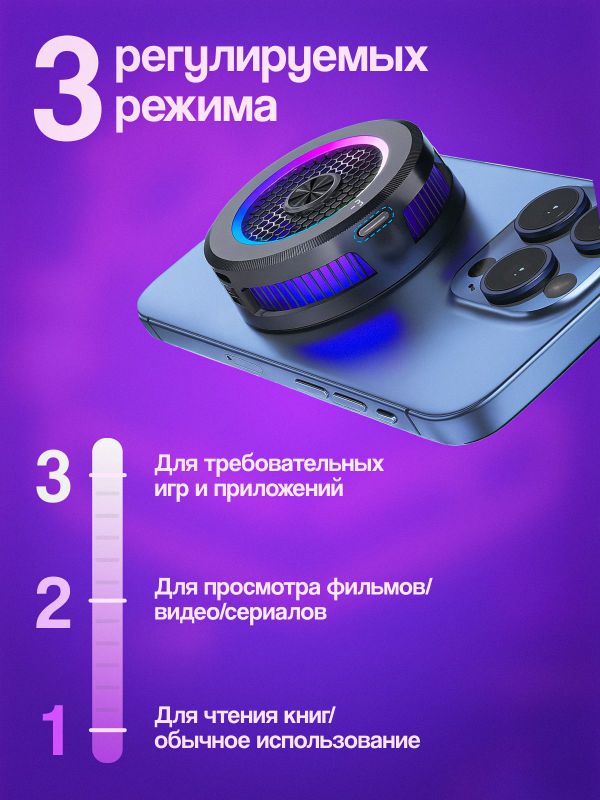 Кулер для телефона UrsTech AL19 магнитный, игровой охладитель PUBG с полупроводниковым охлаждением и ИИ-контролем температуры, бесшумный вентилятор для смартфона и планшета