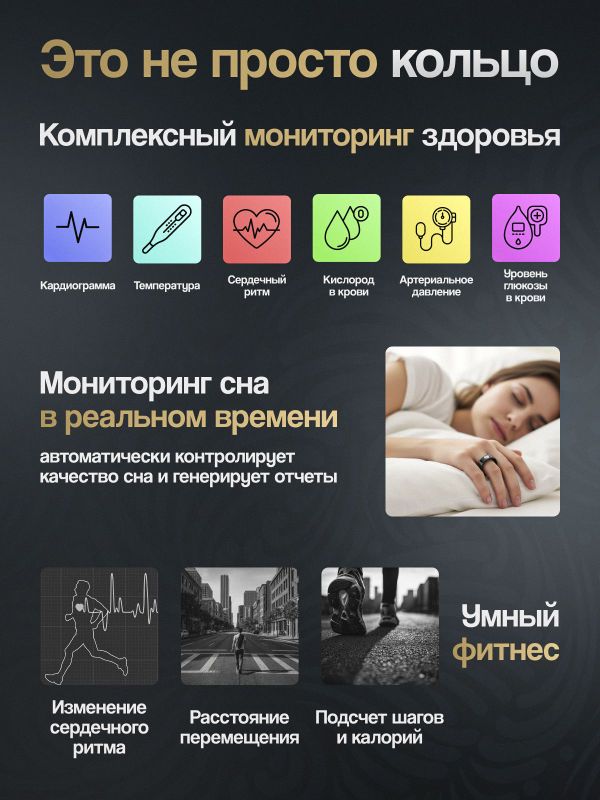 Умное кольцо смарт фитнес ECG #12 с базой для зарядки