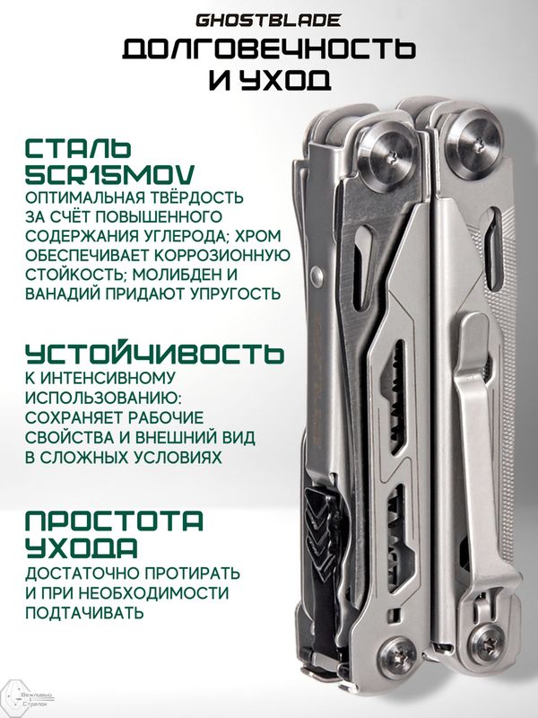 Мультитул тактический GhostBlade M-30, 18 инструментов, серебристый