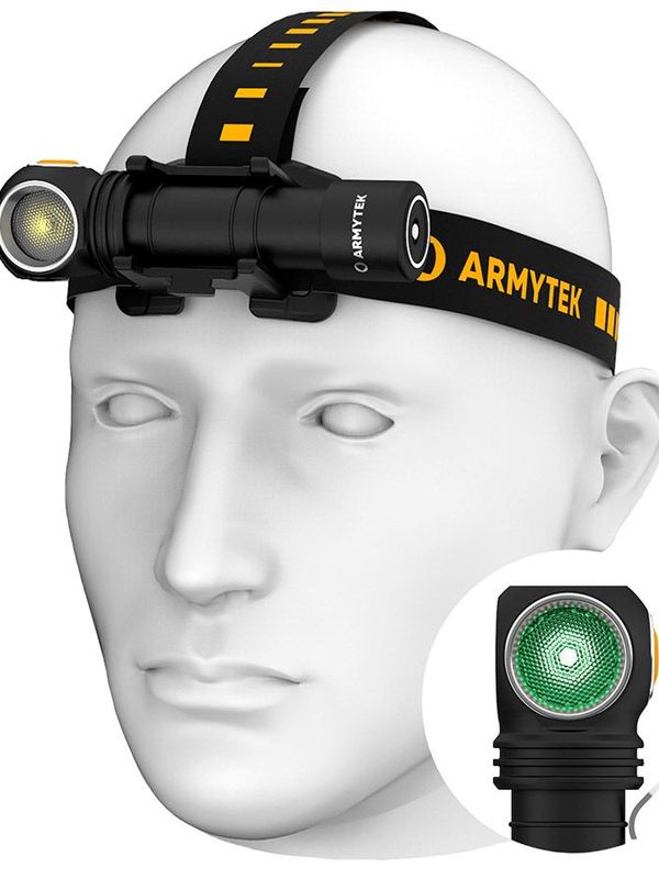 Фонарь налобный-мульти Armytek Wizard C2 WG Magnet USB XD16 1020 lm тёплый + XQE 400 lm зелёный, до 97м, 1x18650, IP68