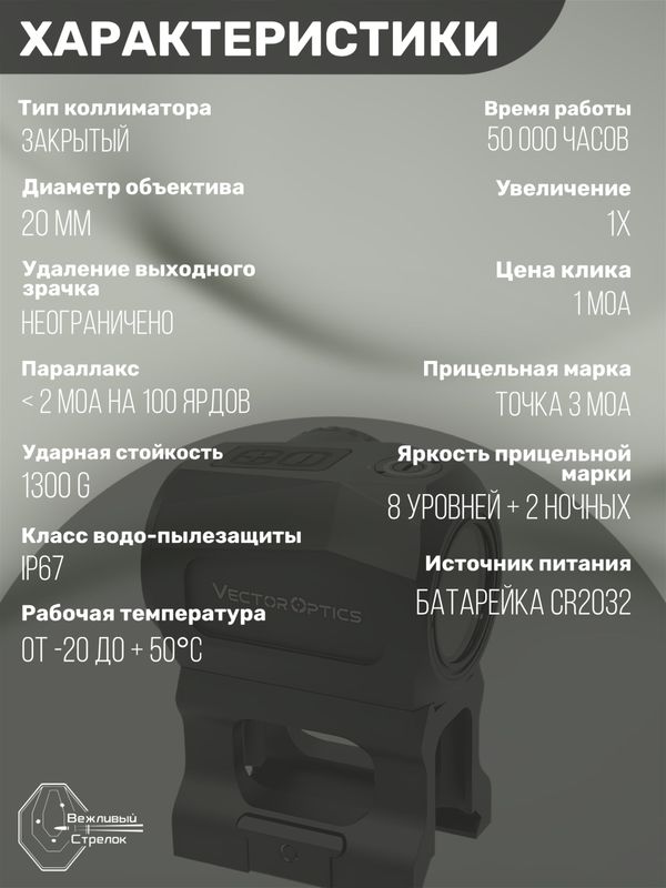 Коллиматорный прицел Vector Optics Scrapper Micro закрытый, красная марка точка 3 МOA (SCRD-69)