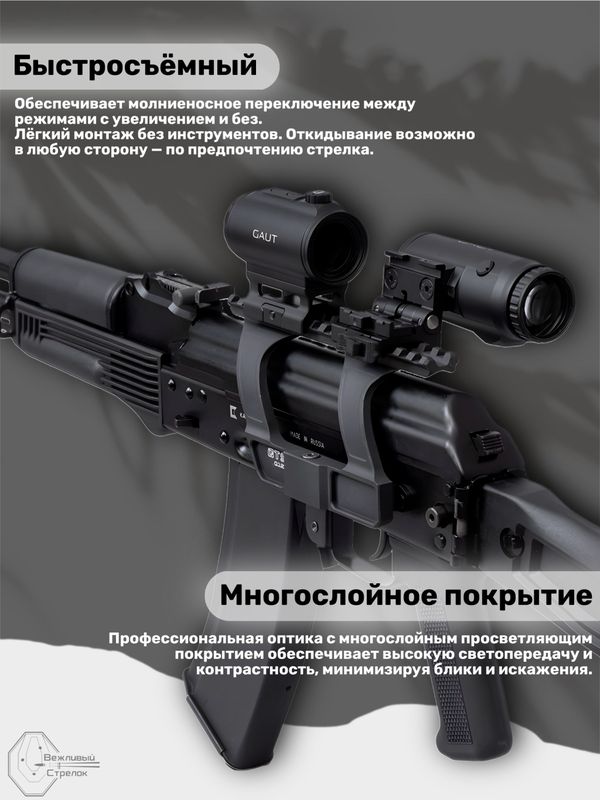 Магнифер Gaut Garnet 5x30 для коллиматора, откидной, быстросъёмный кронштейн на Picatinny