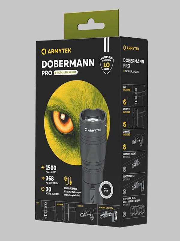 Фонарь подствольный Armytek Dobermann Pro Magnet USB XHP35 HI, 1500 lm, белый, до 368м, 1x18650, IP68, 115г