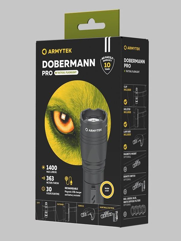 Фонарь подствольный Armytek Dobermann Pro Magnet USB XHP35 HI, 1400 lm, тёплый, до 363м, 1x18650, IP68, 115г