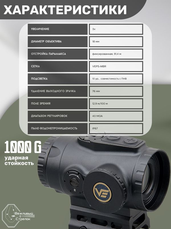 Прицел призматический Vector Optics Paragon 3x18, VEPS-MBR