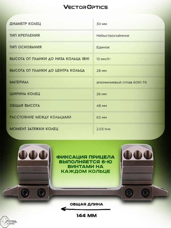 Кронштейн Vector Optics X-Accu 1.1 Low Profile 30мм призма 11-12мм FDE