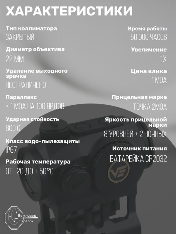 Коллиматорный прицел Vector Optics Scrapper закрытый, красная марка точка 2 МOA (SCRD-45)
