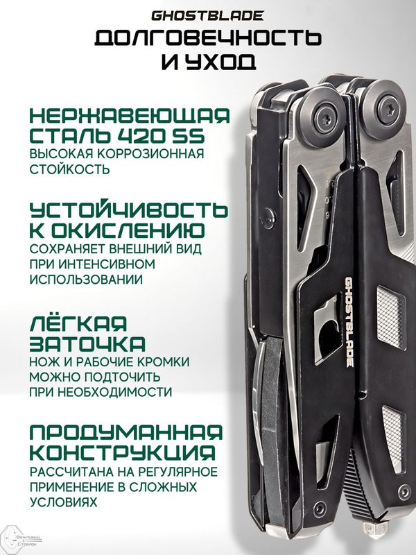 Мультитул тактический туристический складной GhostBlade M-103, 12 инструментов