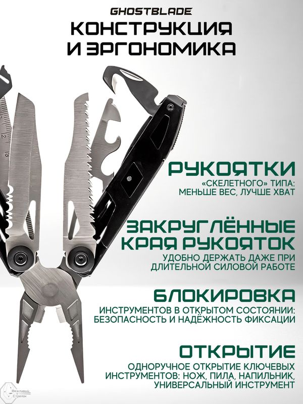 Мультитул тактический туристический складной GhostBlade M-103, 12 инструментов