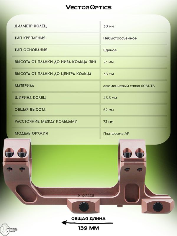 Кронштейн Vector Optics 1-Piece Extended Picatinny AR Mount 30мм FDE