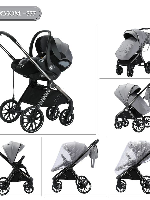 Коляска детская 2в1 Luxmom 777 (Люлька + Прогулочный блок), серый
