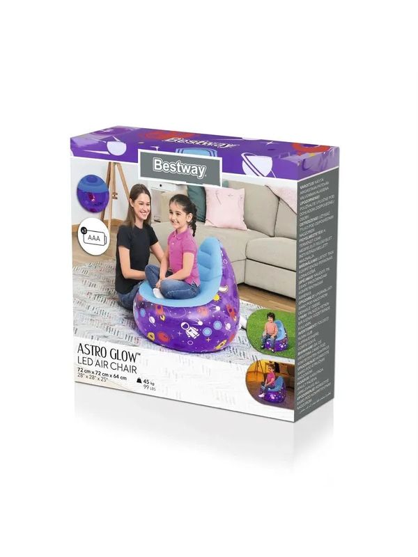 Надувное кресло Bestway Astro Glow LED с подсветкой, 72х72х6му, светящееся, для детей от 3 лет