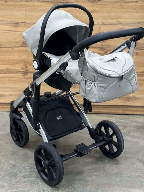 Коляска-трансформер детская Luxmom 570 3B1 (эко-кожа) с автолюлькой ,хаки