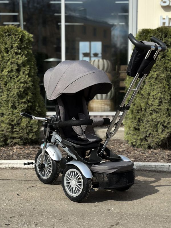Трехколесный велосипед с родительской ручкой и поворотным сиденьем Luxmom Dalux 3311, Серый