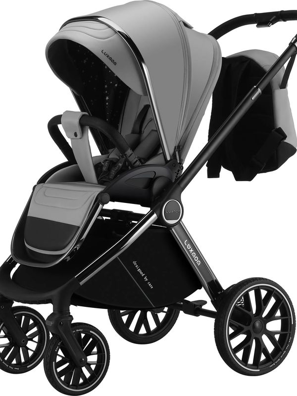Коляска детская 2в1 Luxmom 777 (Люлька + Прогулочный блок), серый